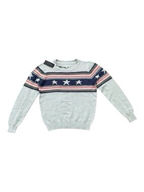 NWT Chaser Stars & Stripes Cotton Knit Oversized Sweater Heather Gray Large $108